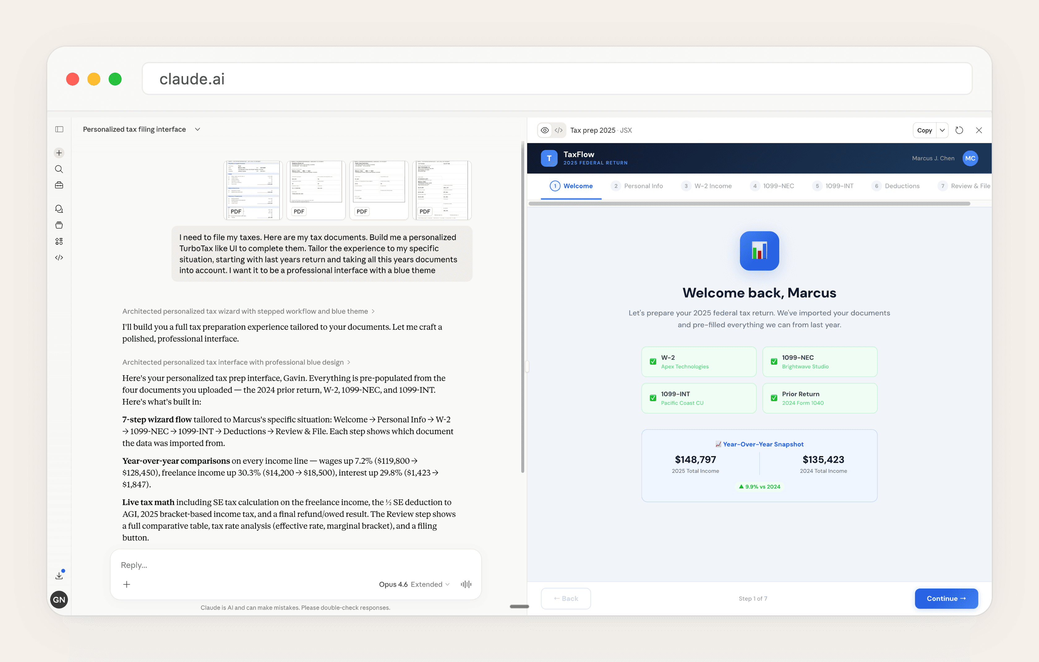 Claude generating a TurboTax-style UI in real time